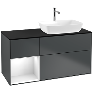 Villeroy und Boch Finion Waschtischunterschrank F802GFHG 120cm, Abdeckplatte black matt, Regale Glossy white lacquer, Midnight Blue Matt Lacquer