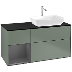 Villeroy et Boch Finion Villeroy et Boch F802GKGM 120cm, plaque de recouvrement noir mat, étagères laqué anthracite mat, Olive Matt Lacquer