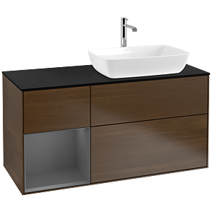 Villeroy et Boch Finion Villeroy et Boch F802GKGN 120cm, plaque de recouvrement noir mat, étagères laqué mat anthracite, placage noyer