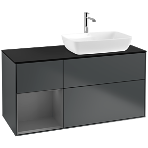 Villeroy und Boch Finion Waschtischunterschrank F802GKHG 120cm, Abdeckplatte black matt, Regale Anthracite matt lacquer, Midnight Blue Matt Lacquer