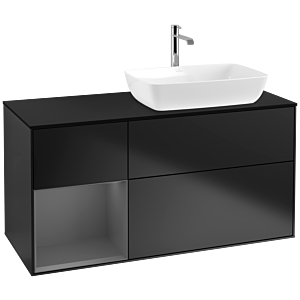 Villeroy und Boch Finion Waschtischunterschrank F802GKPD 120cm, Abdeckplatte black matt, Regale Anthracite matt lacquer, Black matt lacquer