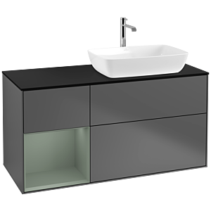 Villeroy et Boch Finion Villeroy et Boch F802GMGK 120cm, plaque de recouvrement noir mat, étagères laqué olive mat, anthracite mat