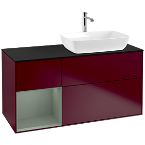 Villeroy und Boch Finion Waschtischunterschrank F802GMHB 120cm, Abdeckplatte black matt, Regale Olive matt lacquer, Peony Matt