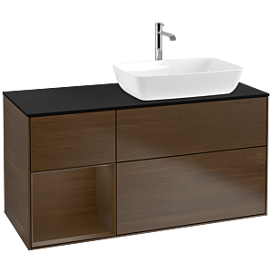 Villeroy und Boch Finion Waschtischunterschrank F802GNGN 120cm, Abdeckplatte black matt, Regale Walnut Veneer, Walnut veneer