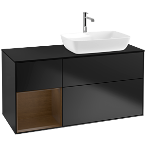 Villeroy et Boch Finion Villeroy et Boch F802GNPD 120cm, plaque de recouvrement noir mat, étagères Walnut Veneer , laqué noir mat