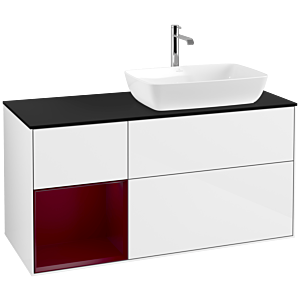 Villeroy et Boch Finion Villeroy et Boch F802HBGF 120cm, plaque de recouvrement noir mat, étagères Peony laqué mat, laqué blanc brillant