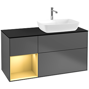 Villeroy und Boch Finion Waschtischunterschrank F802HFGK 120cm, Abdeckplatte black matt, Regale Gold matt lacquer, Anthracite matt