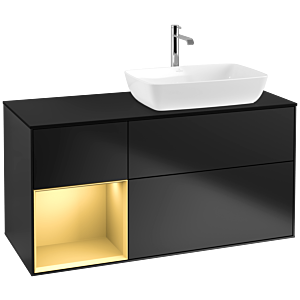 Villeroy et Boch Finion Villeroy et Boch F802HFPD 120cm, plaque de recouvrement noir mat, étagères laqué or mat, laqué noir mat