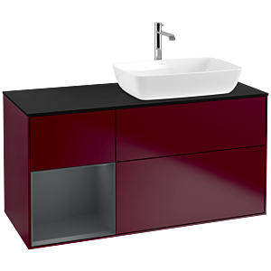Villeroy et Boch Finion Villeroy et Boch F802HGHB 120cm, plaque de recouvrement noire mate, étagères laqué mat Midnight, Peony Matt