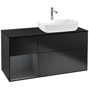 Villeroy und Boch Finion Waschtischunterschrank F802HGPD 120cm, Abdeckplatte black matt, Regale Midnight matt lacquer, Black matt lacquer