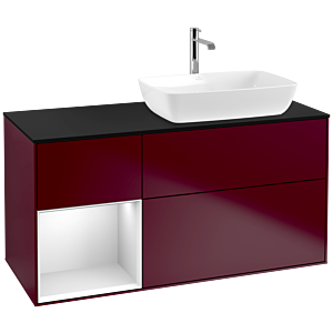 Villeroy und Boch Finion Waschtischunterschrank F802MTHB 120cm, Abdeckplatte black matt, Regale White matt lacquer, Peony Matt