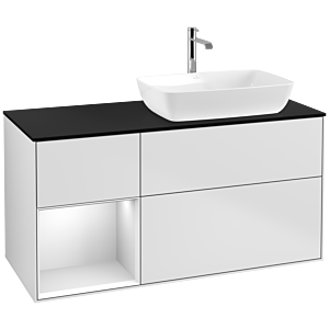 Villeroy und Boch Finion Waschtischunterschrank F802MTMT 120cm, Abdeckplatte black matt, Regale White matt lacquer, White matt lacquer