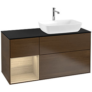 Villeroy et Boch Finion F802PCGN 120cm, plaque de finition noire mate, étagères Oak Veneer , placage Oak Veneer