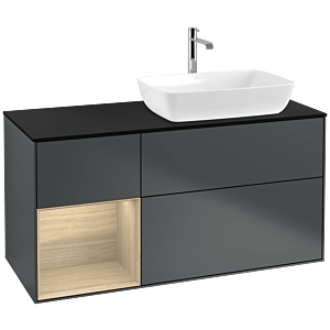 Villeroy und Boch Finion Waschtischunterschrank F802PCHG 120cm, Abdeckplatte black matt, Regale Oak Veneer, Midnight Blue Matt Lacquer
