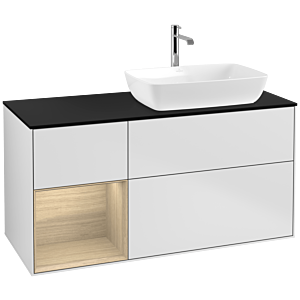 Villeroy und Boch Finion Waschtischunterschrank F802PCMT 120cm, Abdeckplatte black matt, Regale Oak Veneer, White matt lacquer