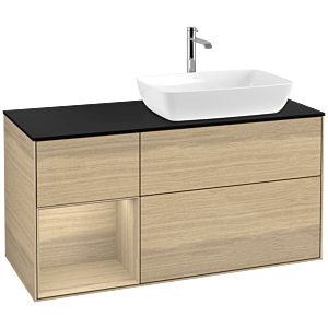 Villeroy und Boch Finion Waschtischunterschrank F802PCPC 120cm, Abdeckplatte black matt, Regale Oak Veneer, Oak Veneer