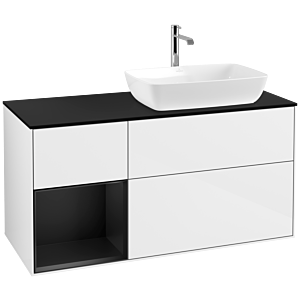 Villeroy et Boch Finion Villeroy et Boch F802PDGF 120cm, plaque de finition noir mat, étagères laqué noir mat, laqué blanc brillant