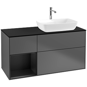 Villeroy et Boch Finion Villeroy et Boch F802PDGK 120cm, couvercle noir mat, étagères laqué noir mat, anthracite mat