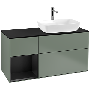 Villeroy et Boch Finion Villeroy et Boch F802PDGM 120cm, plaque de recouvrement noir mat, étagères laqué noir mat, Olive Matt Lacquer