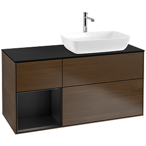 Villeroy et Boch Finion Villeroy et Boch F802PDGN 120cm, plaque de finition noir mat, étagères laqué noir mat, placage noyer