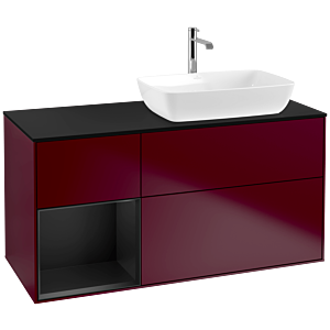 Villeroy und Boch Finion Waschtischunterschrank F802PDHB 120cm, Abdeckplatte black matt, Regale Black matt lacquer, Peony Matt