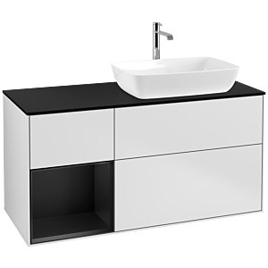 Villeroy et Boch Finion Villeroy et Boch F802PDMT 120cm, plaque de recouvrement noir mat, étagères laqué noir mat, laqué blanc mat