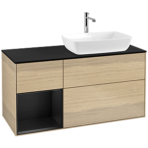 Villeroy et Boch Finion Villeroy et Boch F802PDPC 120cm, plaque de recouvrement noire mate, étagères laquées noires mat, Oak Veneer