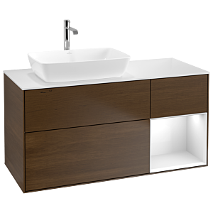 Villeroy and Boch Finion Villeroy and Boch Finion F811GFGN 120cm, cover plate matt white, shelves Glossy white lacquer, Walnut veneer