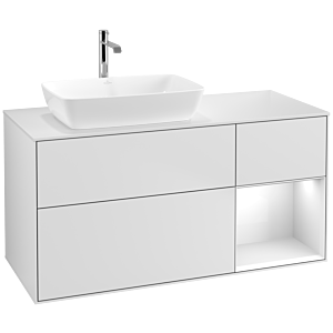 Villeroy und Boch Finion Waschtischunterschrank F811GFMT 120cm, Abdeckplatte white matt, Regale Glossy white lacquer, White matt lacquer