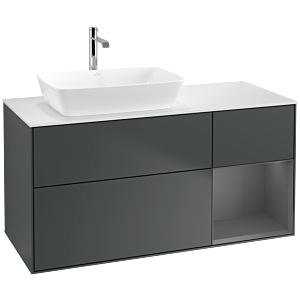 Villeroy und Boch Finion Waschtischunterschrank F811GKHG 120cm, Abdeckplatte white matt, Regale Anthracite matt lacquer, Midnight Blue Matt Lacquer
