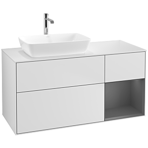 Villeroy und Boch Finion Waschtischunterschrank F811GKMT 120cm, Abdeckplatte white matt, Regale Anthracite matt lacquer, White matt lacquer