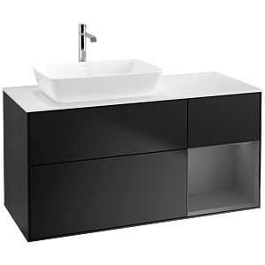 Villeroy und Boch Finion Waschtischunterschrank F811GKPD 120cm, Abdeckplatte white matt, Regale Anthracite matt lacquer, Black matt lacquer