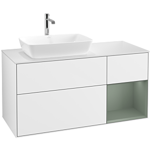 Villeroy and Boch Finion Villeroy and Boch Finion F811GMGF 120cm, cover plate white matt, shelves olive matt lacquer, glossy white lacquer