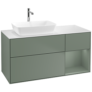 Villeroy et Boch Finion Villeroy et Boch F811GMGM 120cm, couvercle blanc mat, étagères olive laqué mat, Olive Matt Lacquer