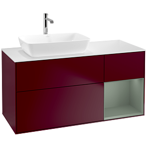 Villeroy et Boch Finion Villeroy et Boch F811GMHB 120cm, plaque de recouvrement blanc mat, étagères laqué olive mat, Peony Matt
