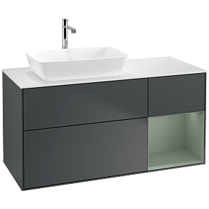 Villeroy und Boch Finion Waschtischunterschrank F811GMHG 120cm, Abdeckplatte white matt, Regale Olive matt lacquer, Midnight Blue Matt Lacquer