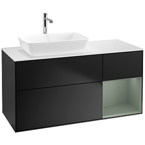 Villeroy et Boch Finion Villeroy et Boch F811GMPD 120cm, plaque de recouvrement blanc mat, étagères laqué olive mat, laqué noir mat