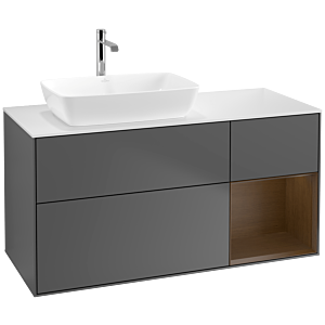 Villeroy und Boch Finion Waschtischunterschrank F811GNGK 120cm, Abdeckplatte white matt, Regale Walnut Veneer, Anthracite matt