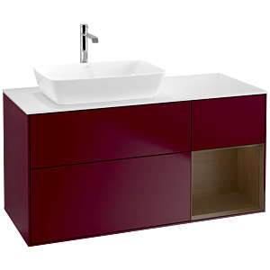 Villeroy und Boch Finion Waschtischunterschrank F811GNHB 120cm, Abdeckplatte white matt, Regale Walnut Veneer, Peony Matt