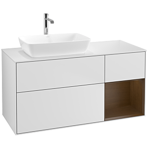 Villeroy und Boch Finion Waschtischunterschrank F811GNMT 120cm, Abdeckplatte white matt, Regale Walnut Veneer, White matt lacquer