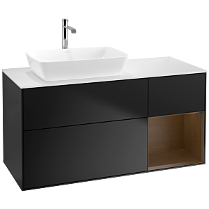 Villeroy et Boch Finion Villeroy et Boch F811GNPD 120cm, plaque de recouvrement blanc mat, étagères Walnut Veneer , laqué noir mat