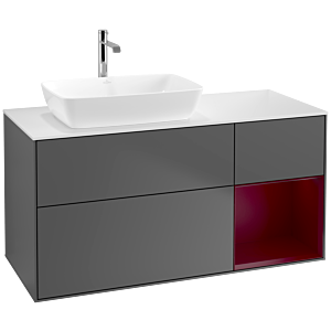 Villeroy et Boch Finion Villeroy et Boch F811HBGK 120cm, plaque de recouvrement blanc mat, étagères Peony laqué mat, anthracite mat