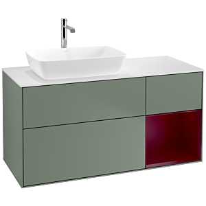 Villeroy et Boch Finion Villeroy et Boch F811HBGM 120cm, plaque de finition blanc mat, étagères Peony laqué mat, Olive Matt Lacquer
