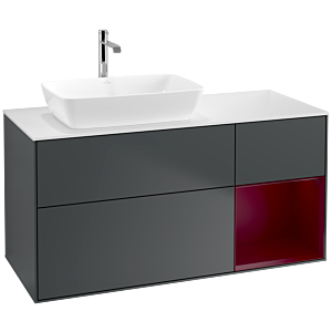 Villeroy und Boch Finion Waschtischunterschrank F811HBHG 120cm, Abdeckplatte white matt, Regale Peony matt lacquer, Midnight Blue Matt Lacquer
