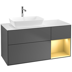 Villeroy et Boch Finion Villeroy et Boch F811HFGK 120cm, plaque de recouvrement blanc mat, étagères laqué or mat, anthracite mat