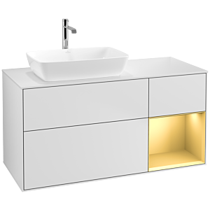 Villeroy et Boch Finion Villeroy et Boch F811HFMT 120cm, plaque de recouvrement blanc mat, étagères laqué or mat, laqué blanc mat