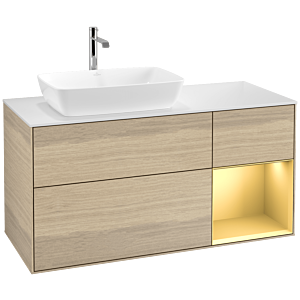 Villeroy and Boch Finion Villeroy and Boch Finion F811HFPC 120cm, cover plate white matt, shelves gold matt lacquer, Oak Veneer