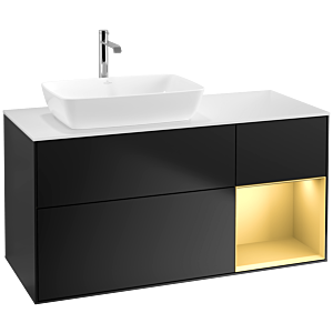 Villeroy et Boch Finion Villeroy et Boch F811HFPD 120cm, plaque de recouvrement blanc mat, étagères laqué mat doré, laqué mat noir