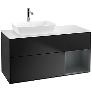 Villeroy und Boch Finion Waschtischunterschrank F811HGPD 120cm, Abdeckplatte white matt, Regale Midnight matt lacquer, Black matt lacquer