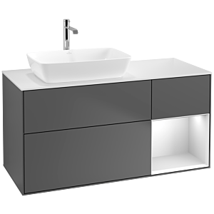 Villeroy und Boch Finion Waschtischunterschrank F811MTGK 120cm, Abdeckplatte white matt, Regale White matt lacquer, Anthracite matt